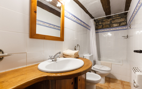 This bathroom now has a shower